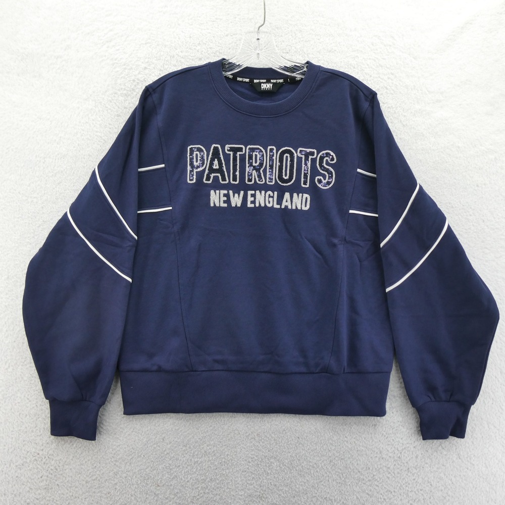 DKNY Sweatshirt Womens Small New England Patriots Navy Sequin Y2K Vintage Fleece